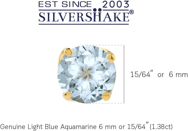 Silvershake 6MM Round Shape Birthstone Gemstones White Gold Plated or Yellow Gold Plated 925 Sterling Silver Business Attire Minimalist Stud Earrings for Women or Teens
