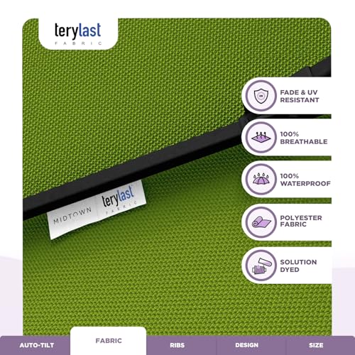 Image of Midtown Umbrellas - 10-Year-No-Fade 8 Ft Patio Umbrella with Terylast Fabric, Auto-Tilt Aluminum Frame and 8 Reinforced Ribs for Deck, Pool, Garden & Beach - Pear Green Canopy, Black Pole