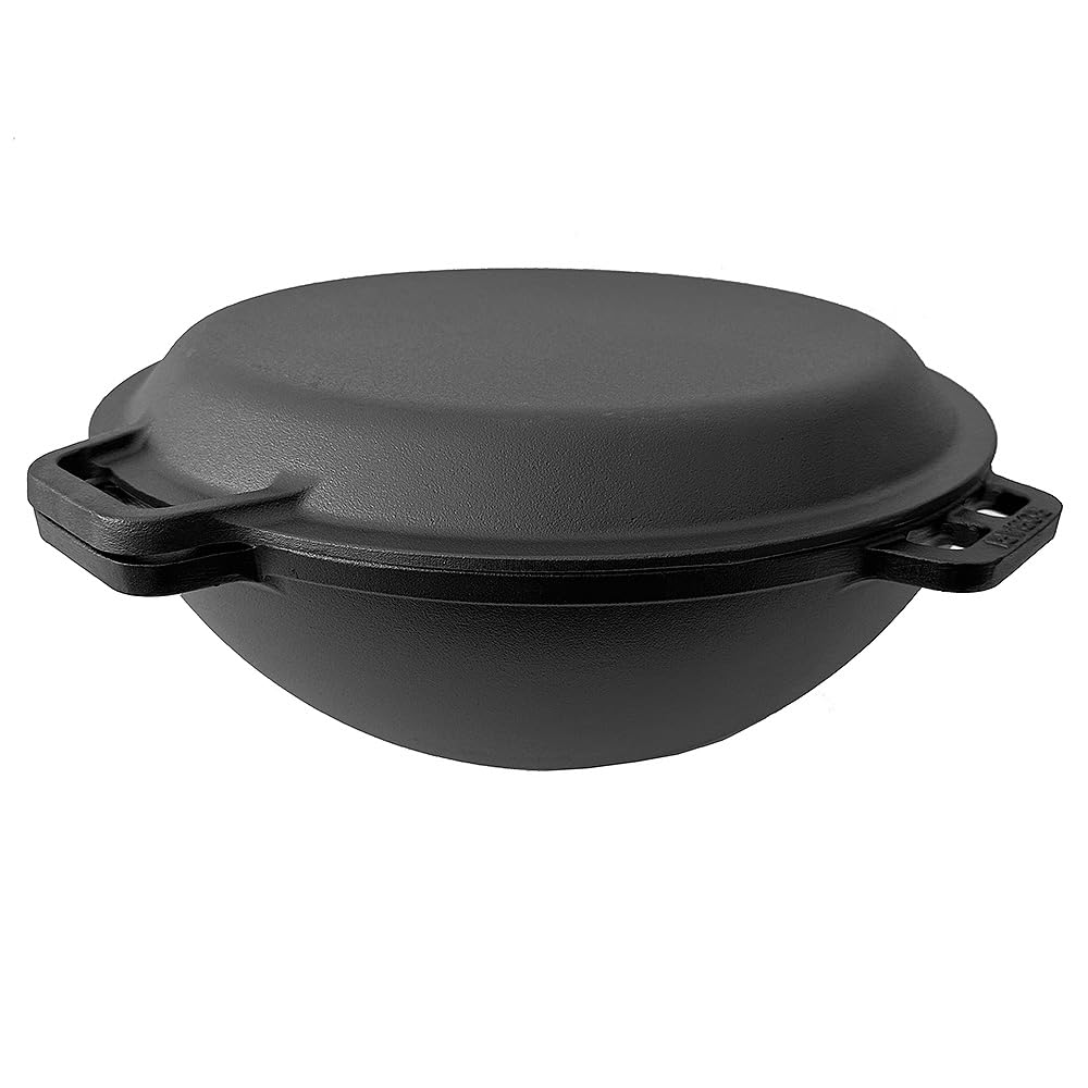 Wok Kasan aus Gusseisen 12 L mit Grilldeckel Kazan