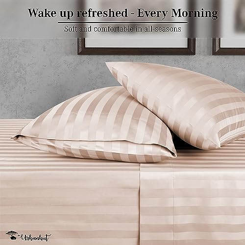 URBANHUT 800 Thread Count Egyptian Cotton Damask Striped Twin Size Sheets Set (4 Pc) - Ultra Soft & Smooth, Sateen Weave Twin Size Bed Sheets, Luxury Hotel Sheets with 16" Deep Pocket - Blush Pink