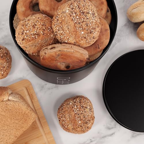 EHC Bread Bin, Metal Bread Box with Lid, Large Capacity Bread Storage for Kitchen, Kitchen Storage Caddy with Rubber Seal, Black, 220 x 225cm - Cosy Home Interiors EHC Bread Bin, Metal Bread Box with Lid, Large Capacity Bread Storage for Kitchen, Kitchen Storage Caddy with Rubber Seal, Black, 220 x 225cm - Image 5
