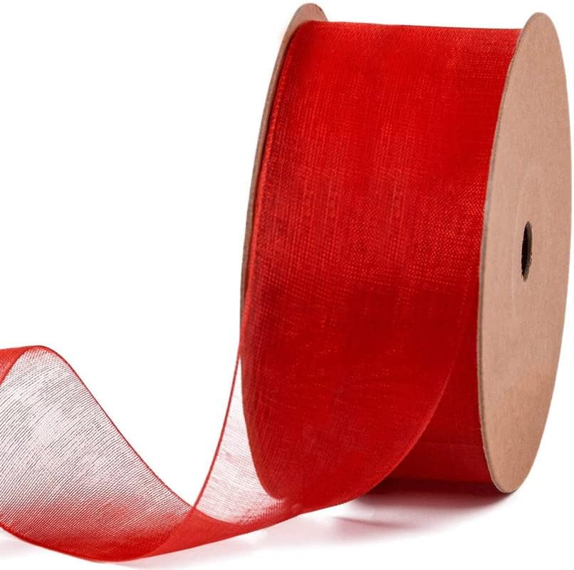 UKIYO | Organza Ribbon(15+ Color Variations Inside) (L-35 Meters,W-1 Inch) | Ribbon for Gift Wrapping,Gift Bows Making, Decoration,Bags Handle (Pack of 1, Red)
