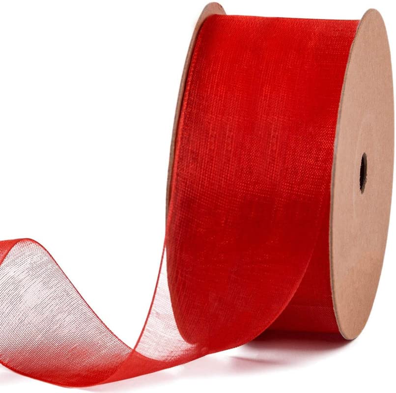 Image of UKIYO | Organza Ribbon(15+ Color Variations Inside) (L-35 Meters,W-1 Inch) | Ribbon for Gift Wrapping,Gift Bows Making, Decoration,Bags Handle (Pack of 1, Red)