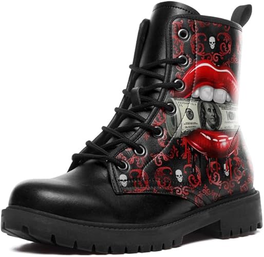 2025 Botas de combate góticas de calavera, punk, rock, zapatos de invierno, impermeables, con cordones, botines de plataforma gruesa, botas de trabajo de cuero para hombres y mujeres