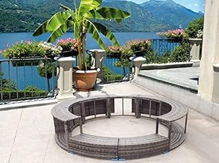 UK Leisure World New Black Poly Rattan Spa Surround Hot Tub Chic Modern Tropical Hardwood Outdoor (Grey)