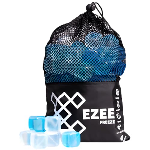 Ezee Freeze Reusable Ice Cubes for Coolers - Mini Freeze 3.5 lb Bag 110 Blue Ice Cubes Use in Drinks Lunch Boxes Fishing Refreezable Party Ice Ice Bath