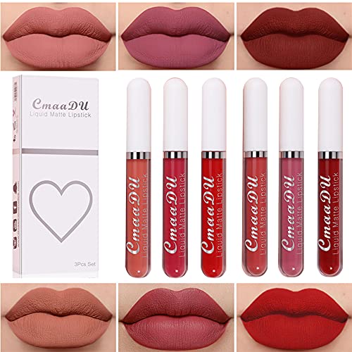6Pcs Matte liquid lipstick Set, Dark Red Matte Lipstick Lip Stain Long Lasting 24 Waterproof Lip Gloss Gift Set ,Lipstick Sets for Women Lippies Lip Matte Makeup Lipgloss Beauty Cosmetics (Set of 6-A)