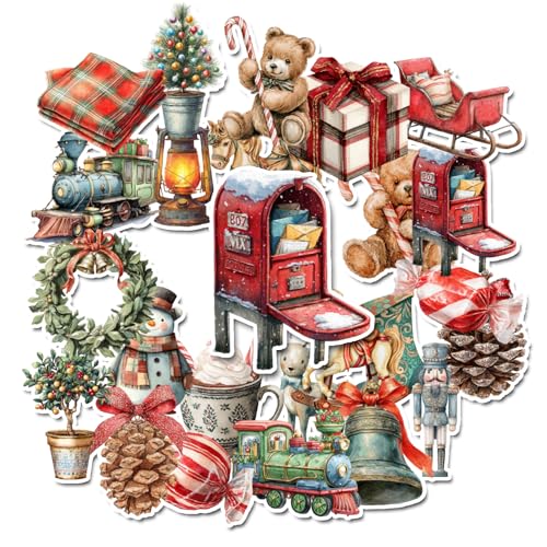 20 Handmade Vintage Christmas Stickers Glossy Stickers for Journals, Scrapbooks, Laptops & Crafts