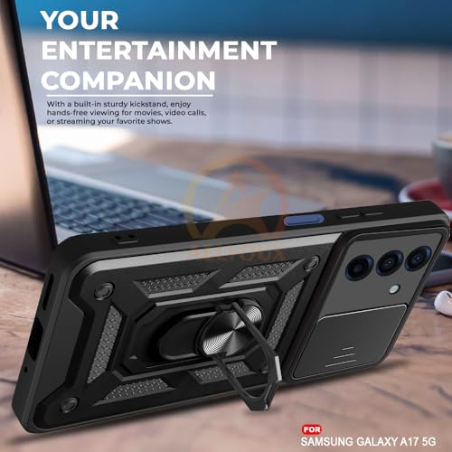 Image of Armor Bumper Back Cover Case for Samsung Galaxy A17 / F17 / M17 Rotating Camera Cover, Ring Holder & Kickstand | Heavy Duty & 360 Degree Protection Back Cover (Black)
