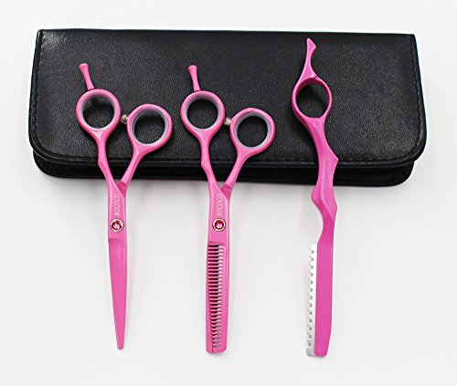 ROCOCO Professional 5.5 inch Pink Salon Hair Cutting Scissors and Hair Thinning Shears with Razor for Female Hairdresser(Pink)