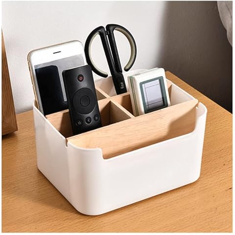 Desktop Storage Box - Remote Control Holder Box, 5 Compartments Office Organizer, Detachable, Plastic, for Desk Stationery Office Supplies Cover