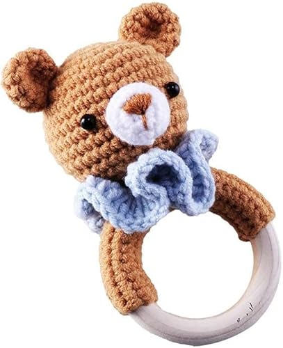 おもちゃ ラトベル入れ 脳力開発 布おもちぬいぐる動物 ガラガラ 木製 ブナの木 カギ針編手指舐め防止 カミカミ 幼児 赤ちゃん 新生児祝出産祝い ギフ(
