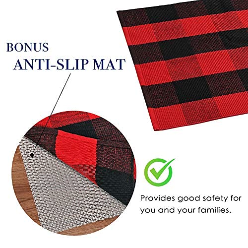 Vudeco Black And Red Checkered Rug 23.5” X 52” Large Buffalo Plaid Rug Outdoor Front Porch Rug Door Mat Decor Kitchen Rug Farmhouse Style Christmas Door Mat Checkered Runner Rug #TOP6