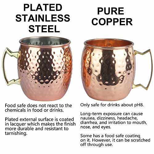Arora Moscow Mule Mug, Set Of 4 Copper Hammered, Durable For Home Dining, Max Capacity 20Oz, 3.7" D X 3.9" H #TOP4
