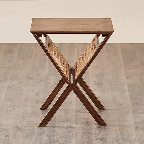 Image of Kuwait Rattan Side Table for Bedroom | Cane End Table for Living Room | Mango Wood, Honey Teak Finish | Peg Table for Sofa |