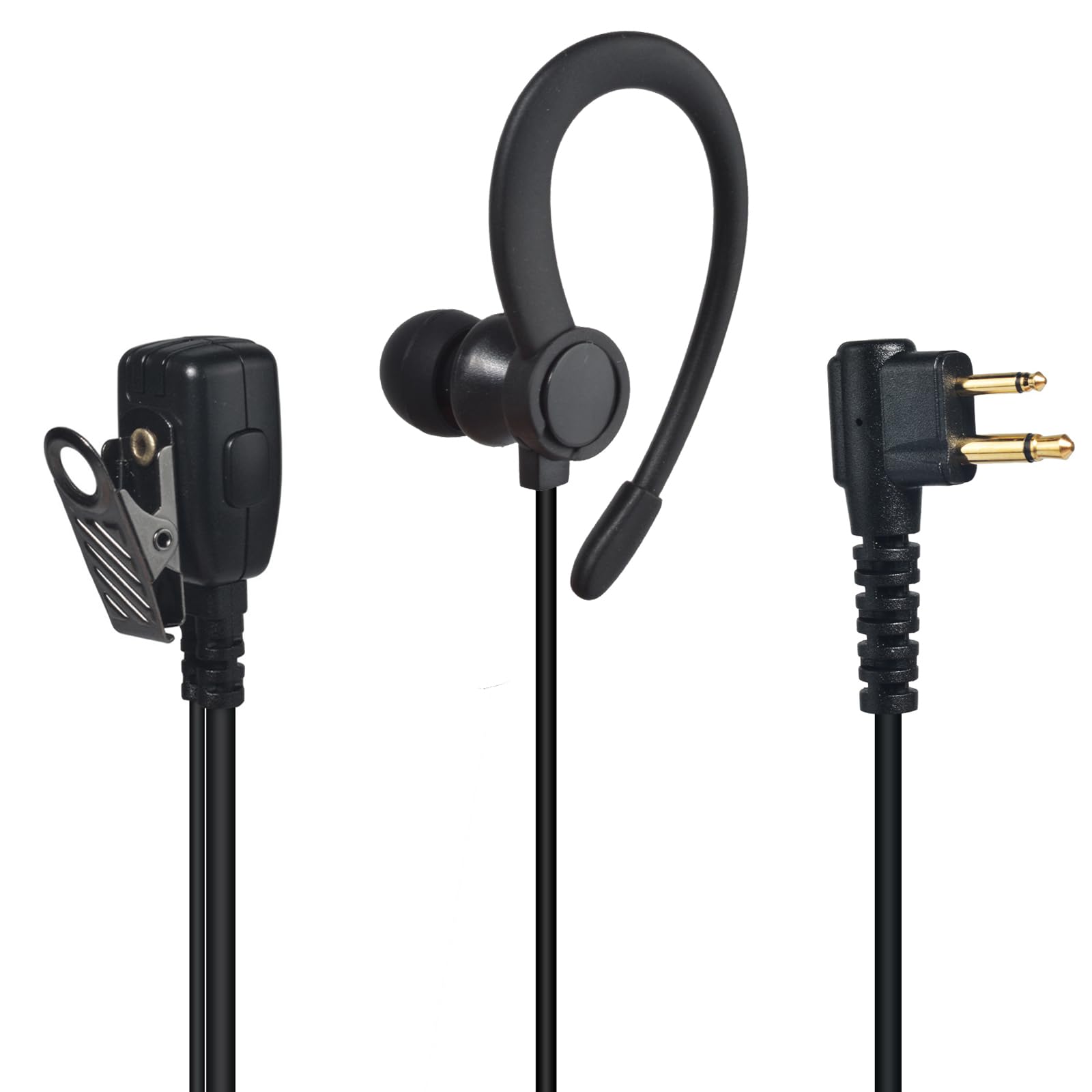 Auricular para Radio en Forma de G, Compatible con Motorola Conector de 2 Pines, para CP040 DP1400 GP68 GP88 GP300 GP600, Pinganillo para Walkie-Talkie con Micrófono PTT (Negro, 2 Unidades)