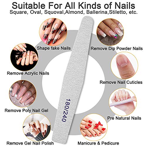 Professional Nail Files, Emery Board Nail File for Natural Nails 100/180/240 Grit Nail Files for Acrylic Nails 12pcs Fine Grit Nail File Manicure Tools Coarse Washable Fingernail Files… (180/240 Grit)