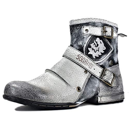 Image of OSSTONE Moto Boots for Men Fashion Zipper-up Leather Chukka Boots Casual Shoes OS-5008-1-ABNH