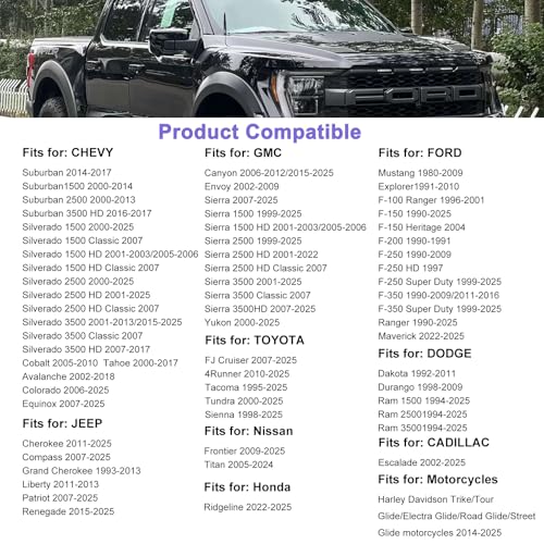 Image of 8 inch Car Truck Bullet Antenna with Tire Valve Caps American Flag Universal Replacement for GMC Sierra Chevy Silverado Dodge Ram 1500 2500 3500 Ford F150 F250 F350 Super Duty Raptor Accessories Black