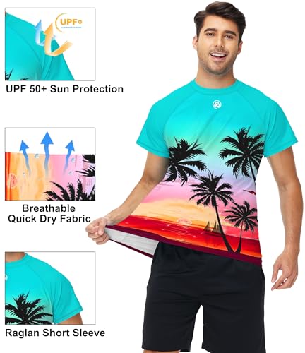 Image of AOBUTE Mens Swim Shirts Short Sleeve UPF 50+ Sun Shirt Quick Dry Rash Guard Fishing Swimming Shirt