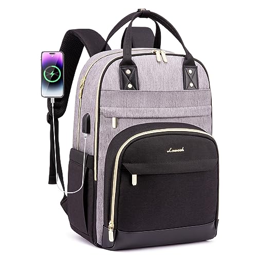 LOVEVOOK Backpack for Women,Laptop Backpack Women,Fits 15.6 Inch Laptop Bag,School Backpacks,Fashion Travel Work Anti-theft Bag,Waterproof Business Computer College Backpack Purse,Grey-Black-Balck