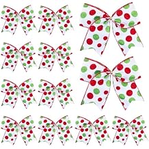DIYDEC 12pcs Christmas Bows Decoration 6.3 Inch Large Christmas Wreath Bows Red Green Xmas Tree Bow Glitter Dot Bows Ribbons Ornaments for Garland Wedding Home Holiday Party