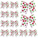 DIYDEC 12pcs Christmas Bows Decoration 6.3 Inch Large Christmas Wreath Bows Red Green Xmas Tree Bow Glitter Dot Bows Ribbons Ornaments for Garland Wedding Home Holiday Party