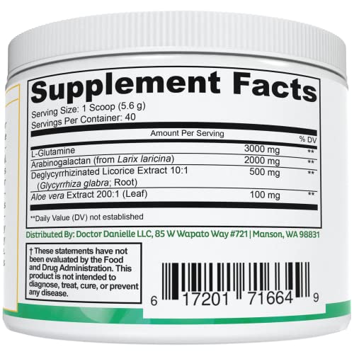 Doctor Danielle Gut Assist - Leaky Gut Repair Supplement Powder - Glutamine, Arabinogalactan, Licorice Root - Supports Ibs, Heartburn, Bloating, Gas, Constipation, Sibo From #TOP3