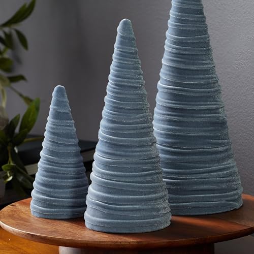 Image of Your Heart's Content Slate Blue Velvet Trees Set of 3 (Slate Blue)