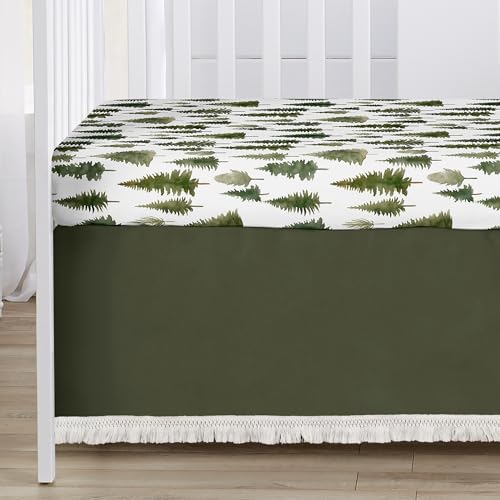 Image of Sweet Jojo Designs 4-Piece Baby Crib Bedding Set (Sage Green Woodland) for Boys /Girls, Infants /Nursery incl. Blanket, Fitted Sheet, Skirt, Diaper Stacker (Forest Themed, Nature, Pine Tree, Abstract)