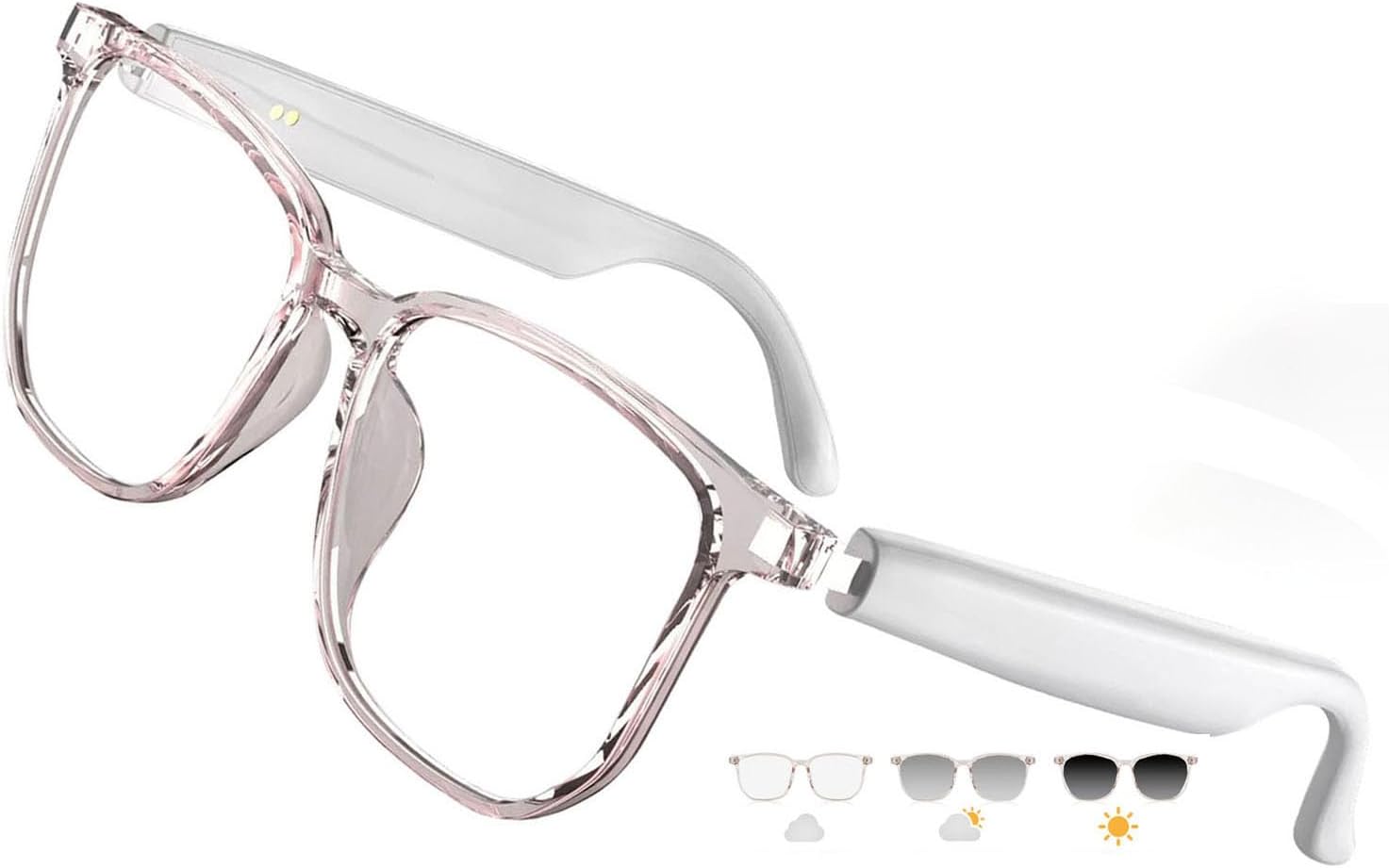 Smart Glasses for Women - Headphone Glasses with Built-in Speakers, HD Open-Ear Audio, Blue Light Filtering for Working (White)