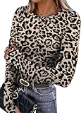 Winter Clothing for Women Light Fleece Slim Fit Leopard Print Tops Cheetah Print Top Long Sleeve Thermal Shirt for Women Early Fall Fashion Must Haves S