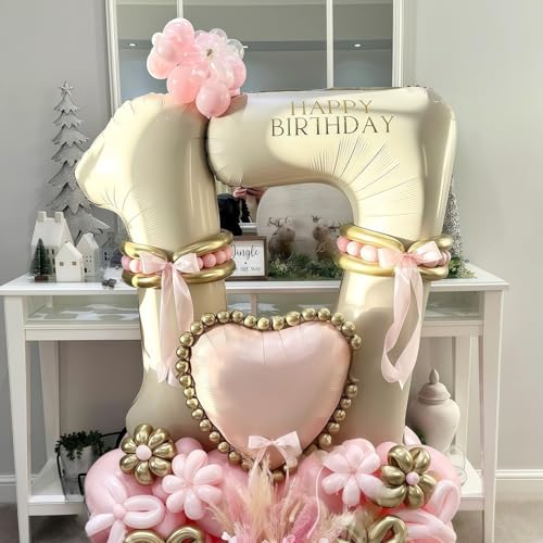 Image of Cream Number 7 Balloons,40 Inch 7 Balloons Giant Helium Foil Mylar Beige 7 Balloon Number for Birthday Party Anniversary Decorations