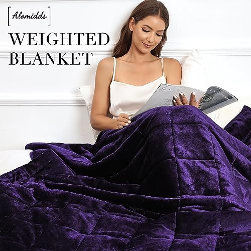 Alomidds-Weighted-Blanket-Twin-Size-20lbs-48x72-inchesSherpa-Weighted-Blankets-for-AdultsFluffy-Warm-Sherpa-Cozy-Soft-Flannel-Snuggle-Thick-Heavy-Blanket-Great-for-RelaxingPurple