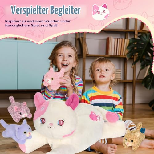 shownicer Plüschtier Katzen Kuscheltier Set 5 Stück Stofftier Kawaii Katze Plüsch Kissen Spielzeug Geschenk für Kinder Mädchen (Sakura… – Ansicht 5