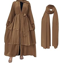 Muslim Chiffon Abaya for Women Open Front Cardigan Modest Dress with Hijab Scarf Middle East Arabian Robe Islamic Long Dress
