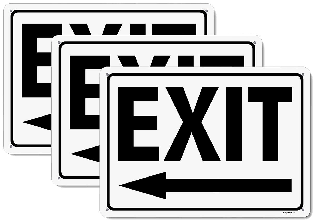3 Pack 12"x8" Exit Left Arrow White Background Black Rust Free Aluminum, Fade Resistant Metal Signs for Business for Home for Door Outdoor