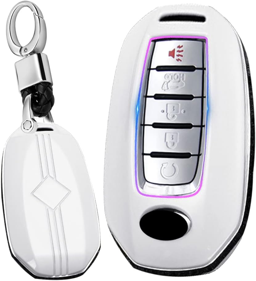 SANRILY ABS Plastic 3/4/5 Button Key Fob Cover for Infiniti Q50 Q60 QX50 QX55 QX60 2018-2023 Keyless Key Case with Keychain White