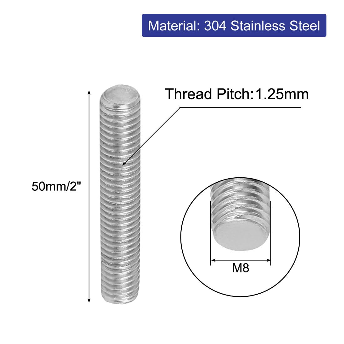 M8 Stainless Steel Threaded Rods - 20 Pack -2