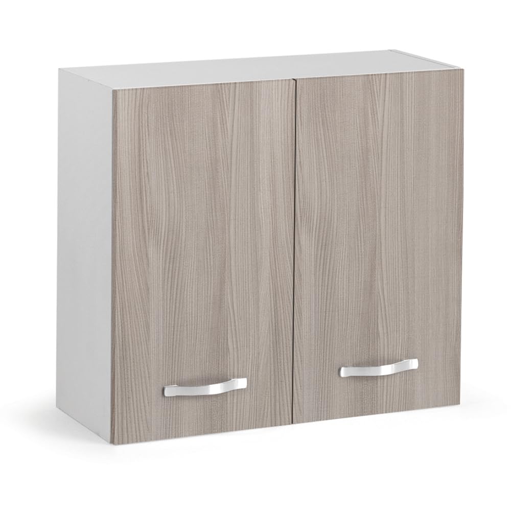 REDÒKASA Pensile colapiatti per cucina componibile da 80 cm con due ante, realizzata in legno 100% MADE IN ITALY (Bianco con ante Olmo)