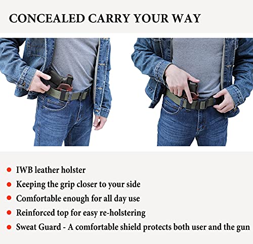 Iwb Leather Holster For Glock 19/26/42/43X Ruger Lc9S/Security 9/Max 9, Sig P365/P320/P220, Taurus G2C/G3C/Gx4 Springfield Xd/Xds/Hellcat, Sccy Cpx Cz Hk Walther Genuine Leather Gun Holster #TOP3