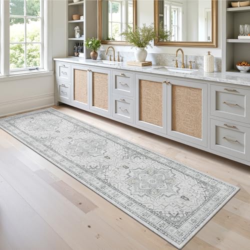 Madane Runner Rugs for Hallway 2x10 Long Washable Non-Slip Hallway Runner Rug Low-Pile Stair Kitchen Runner Soft Throw Carpet for Entrance Living Dining Laundry Room (Grey, 2 x 10)
