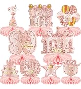 9 Pcs 80th Birthday Decoration for Women Happy 80th Birthday Table Honeycomb Decorations Rose Gol...