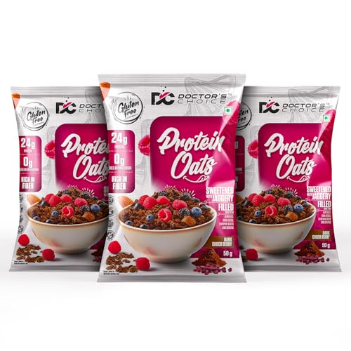 DC DOCTORS CHOICE Oats,High Protein Oats,24 G Pure Protein Breakfast Cereals,Jaggery Sweetened,Rich In Fiber,No Additives And 0 G Sugar (Dark Choco Berry 50 G,Pack Of 3)