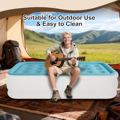 Image of Air Mattress Twin with Built in Pump, 18 inch Height Foldable Blow Up Air Bed, Comfort Self Inflatable Mattress Single Bed for Home, Travel, Camping & Guests (18 inch Twin, Khaki)