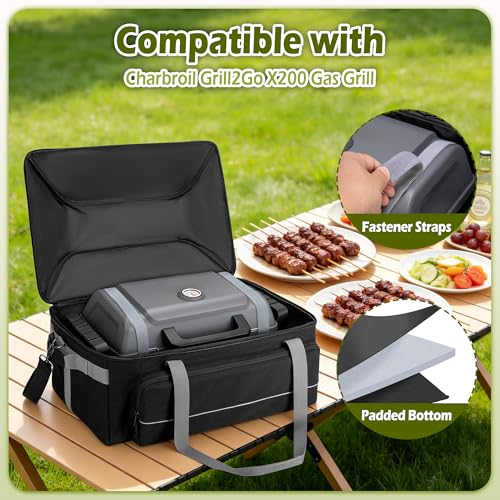 Image of HODRANT Grill Carry Bag Compatible with Char-Broil Grill2Go X200 Portable Propane Gas Grill, Portable BBQ Cover with Secure Straps & Shoulder Strap, Barbecue Carrying Case for Grilling Tools, Bag Only