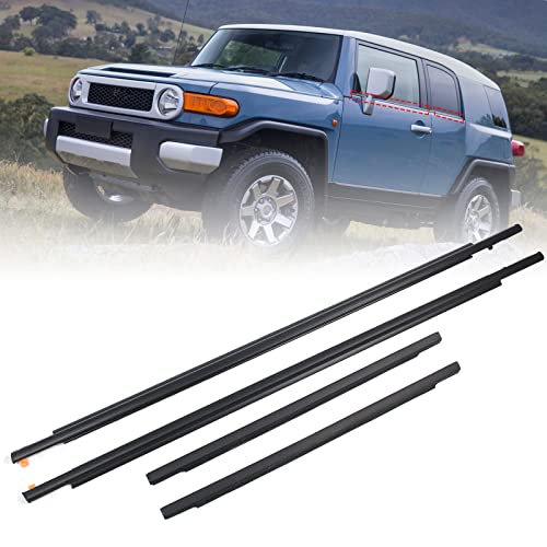 Weatherstrip Window မှို Trim Seal Belt နှင့် Toyota FJ Cruiser 2007-2014 Front Rear Left Driver & Right Passenger Side တံခါးအပြင်ဘက်ခါးပတ်အနက်ရောင်