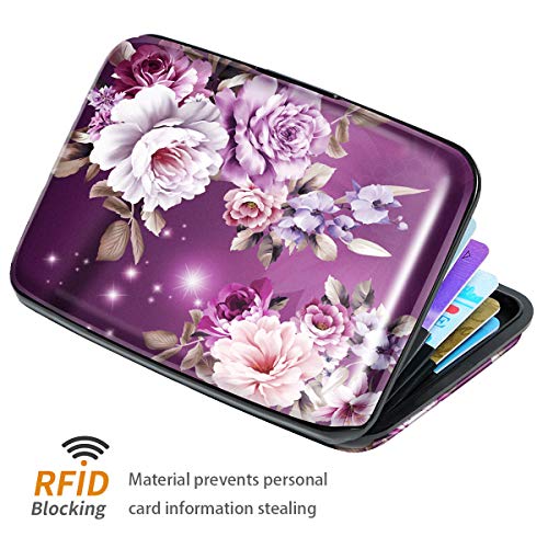 Credit Card Holder For Women,Rfid Blocking Slim Hard Mini Flowers Card Case Id Case Travel Wallet Purple #TOP5