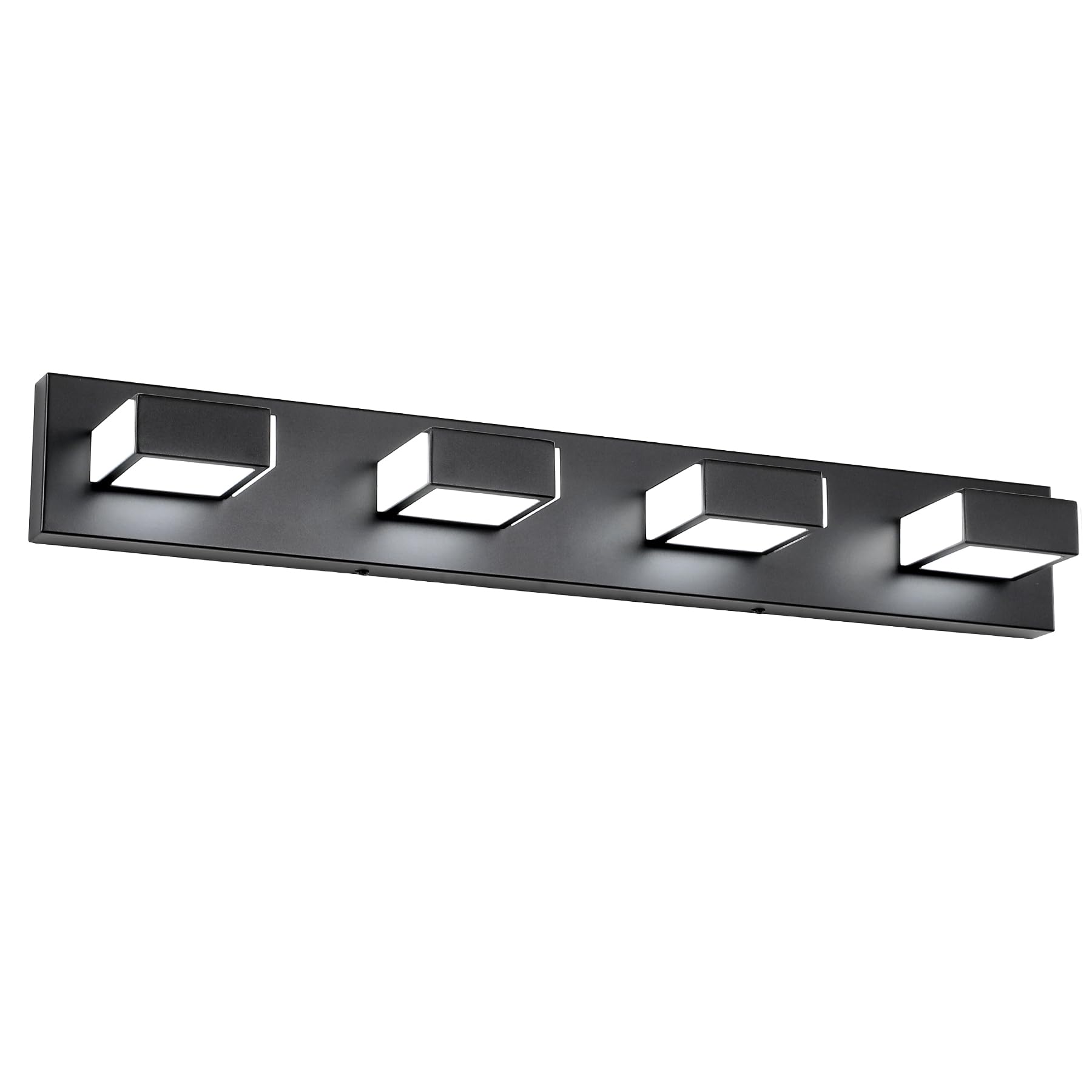 BrkNit LED Modern Bathroom Light Fixtures (Cold Light 6000K), 4-Light Black Vanity Lights for Bathroom Wall Lighting Fixtures Over Mirror with 350°