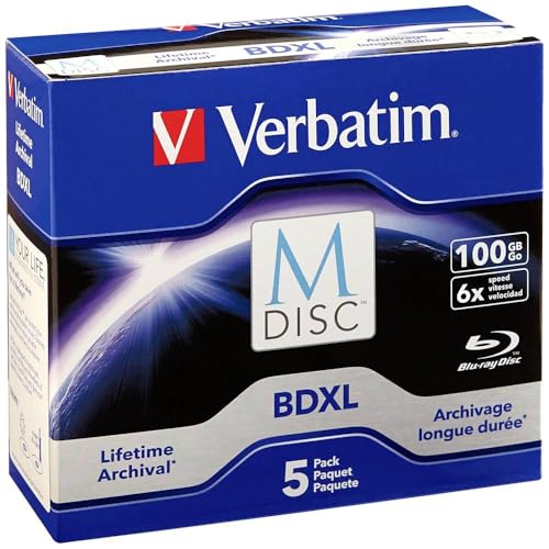 Image of Verbatim M DISC BDXL 100GB 6X with Branded Surface Blank Blu-Ray Recordable Media - 5pk Jewel Case Box
